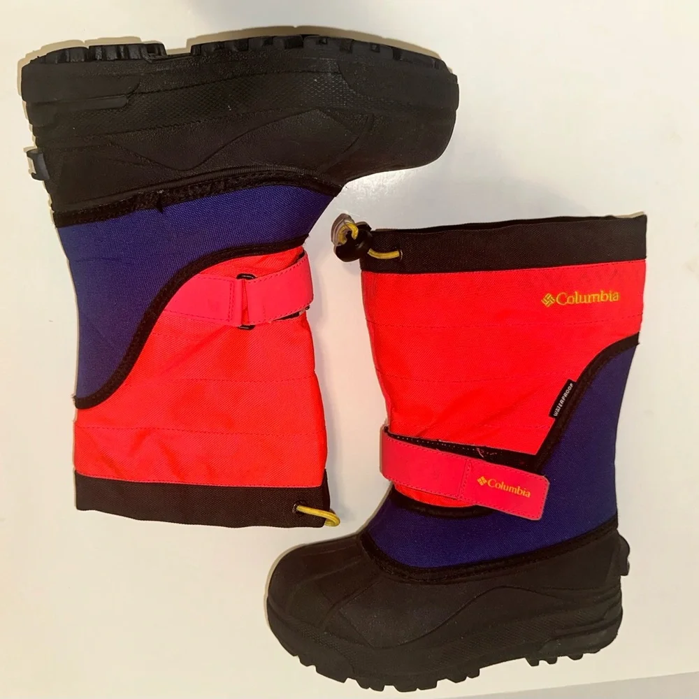 Columbia Powderbug Plus II Youth Neon Pink Blue Waterproof Winter Snow Boots 13